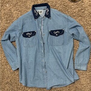 Scully Light Blue Denim Shirt with Dark Blue Accents